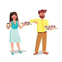 Order Sushi Food Man And Woman Together Vector