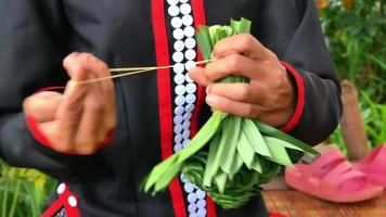 Crafts of making green roses from pandan leaves video