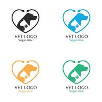 conjunto de logotipos de perros y gatos con estetoscopio vector