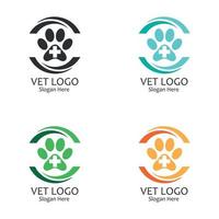 Set of veterinary logos with footprint design inside a circle vector