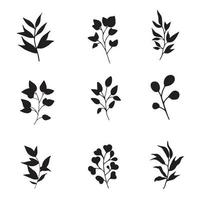 Set of silhouettes of branches with leaves vector