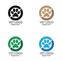 Set of logos with dog footprint design inside circles vector