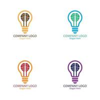 Set of logos with light bulb and brain design vector