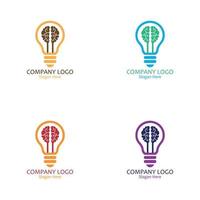 conjunto de logotipos con bombilla y diseño cerebral vector