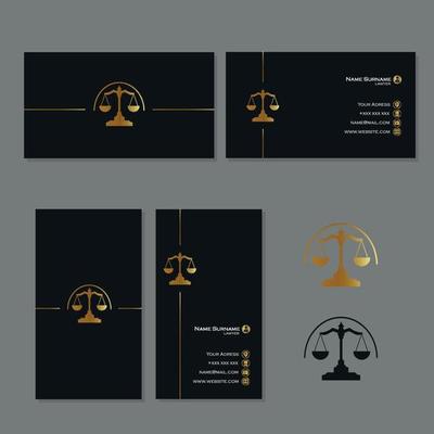 Lawyer business card template set with golden designs