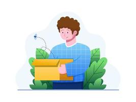 Vector Flat Illustration of disappointed people open empty cardboard boxes. Can be use for web, landing page, error 404 pages, your personal project, etc