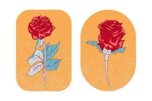 conjunto de dibujos animados de flores de rosas rojas dibujadas a mano vector