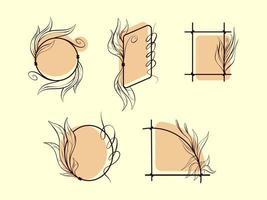 set of hand drawn botanical framed, line art, minimalist, modern leaf wreath. Can be used for decorating wedding invitations, design projects, logo, product tag, label, etc. vector