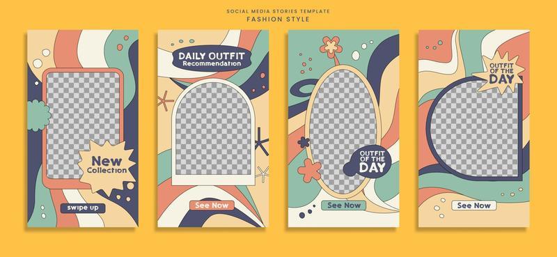 Set of groovy fashion style social media stories template