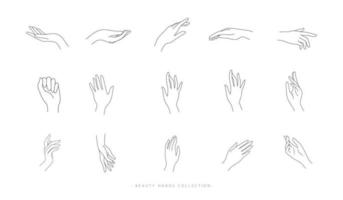 Set of Beauty Hand Line design. Abstract female hands and finger sign or symbole outline icon for logo, cosmetic, skin care and woman business. Vector illustration