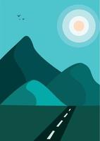 Mountain View and a road on the middle, night mountain background vector
