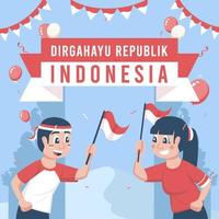 niño y niña celebrando el día de la independencia de indonesia vector