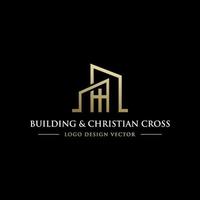 edificios y diseño de logotipo de cruz cristiana