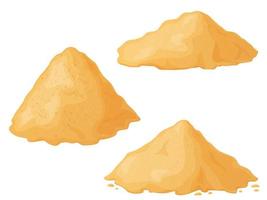 Heap of sand set. Yellow sand mound. Sandy dune in desert or at beach. vector