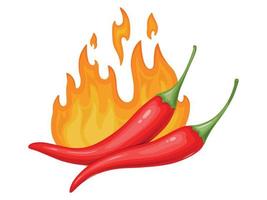 Red hot Chili pepper on fire. Mexican traditional food. vector