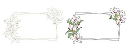 lily flower frame with rectangle border vector