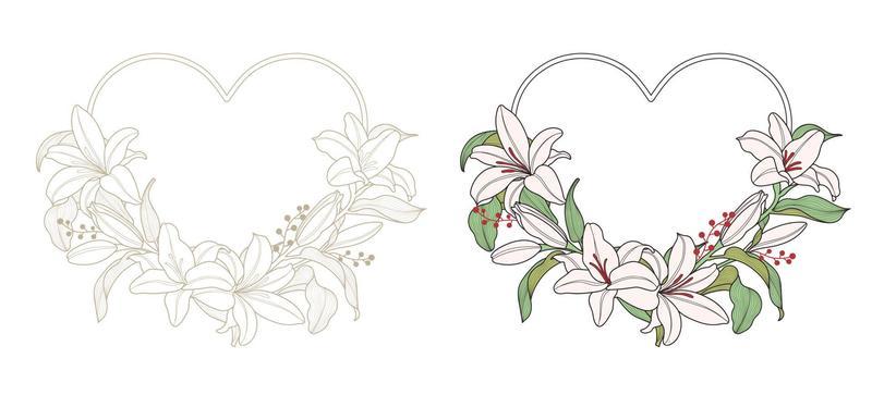 lily flower frame with heart shape border