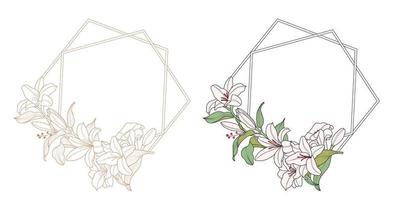 lily flower frame with polygon shape border vector