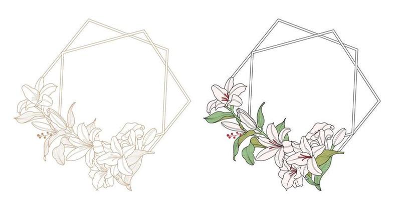 lily flower frame with polygon shape border