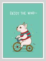 french bulldog Circus dog performing a circus show.Fun with riding bicycle, poster, postcard and cover design vector