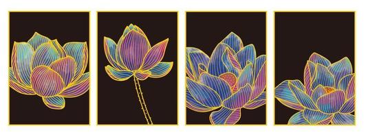 Luxury lotus flower wallpaper black and golden background modern art mural wallpaper Vector