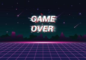 retro neon with mountain decorations and gameover writing vector