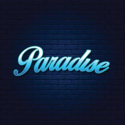 Paradise Lettering with Blue Neon and Navy Brick