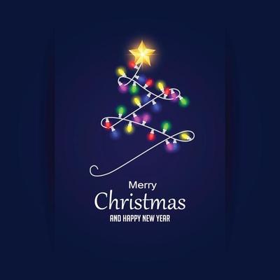 a merry christmas greeting card with glowing lamps decoration