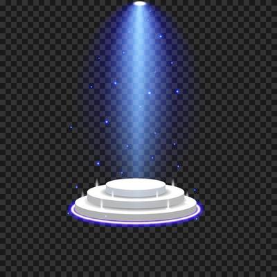 podium with blue spotlights and sparkling blue light