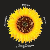 Sunflower with Black Background and Aesthetic Lettering vector