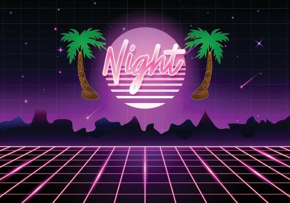 Retro with pink sun and coconut trees