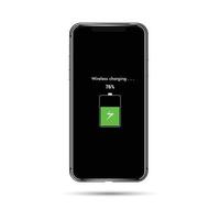 el concepto de teléfono inteligente carga la batería y el fondo blanco vector