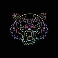 tiger colorful neon with black background vector