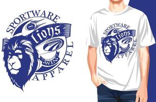 Sportware lions apparel Classic T-Shirt.Can be used for t-shirt print, mug print, pillows, fashion print design, kids wear, baby shower, greeting and postcard. t-shirt design vector