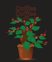 cofee tree with leaf decoration and brown pot vector