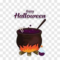 pot halloween with purple potion and bone vector