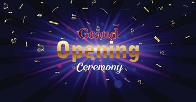 grand openning writing with gold convetti decorating it vector