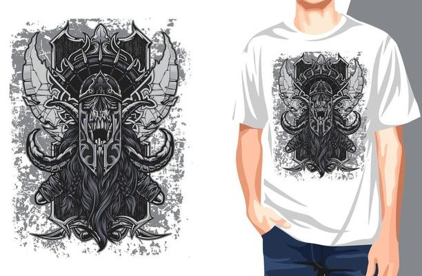 Viking Skull T shirt design.Can be used for t-shirt print, mug print, pillows, fashion print design, kids wear, baby shower, greeting and postcard. t-shirt design