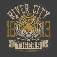 camiseta de los tigres de la ciudad del río. Puede usarse para imprimir camisetas, imprimir tazas, almohadas, diseño de estampados de moda, ropa para niños, baby shower, saludos y postales. diseño de camiseta vector