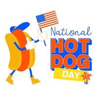 Cartoon hot dog with use flag. Vector illustration.