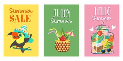 un conjunto de carteles vectoriales brillantes y coloridos de verano. vector