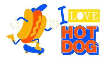 Cartoon hot dog skater . Vector illustration.