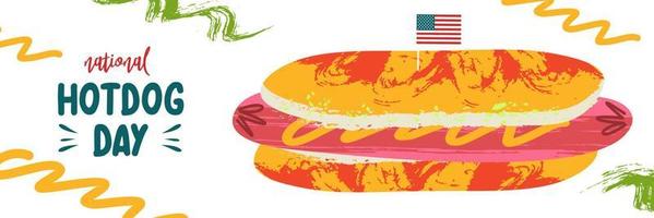 Hot dog. Fast food. Sausage in a bun. Vector illustration.