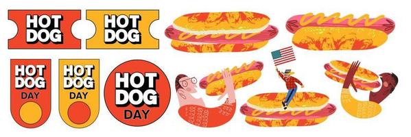Hot dog. Fast food. Sausage in a bun. Vector illustration.