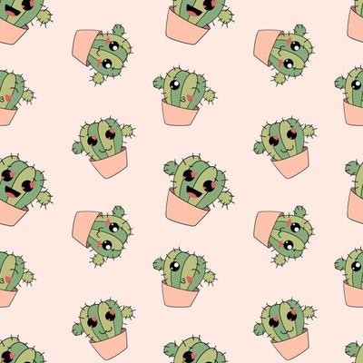 seamless pattern with emojies cactus fanny faces print