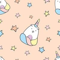 Cute kids seamless pattern with cartoon unicorns vector