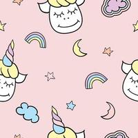 Cute kids seamless pattern with cartoon unicorns vector