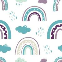 Seamless pattern in blue and lilac colors with clouds, clouds and rain. Kids pattern vector