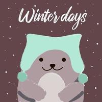 cat kitten cute winter in hat winter days vector