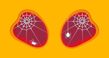 Paper cut art. Autumn colors. Spider and web. Silhouette.